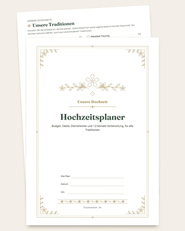 Hochzeitsplaner — PDF zum Ausdrucken und Budget-Tabelle, für jede Tradition