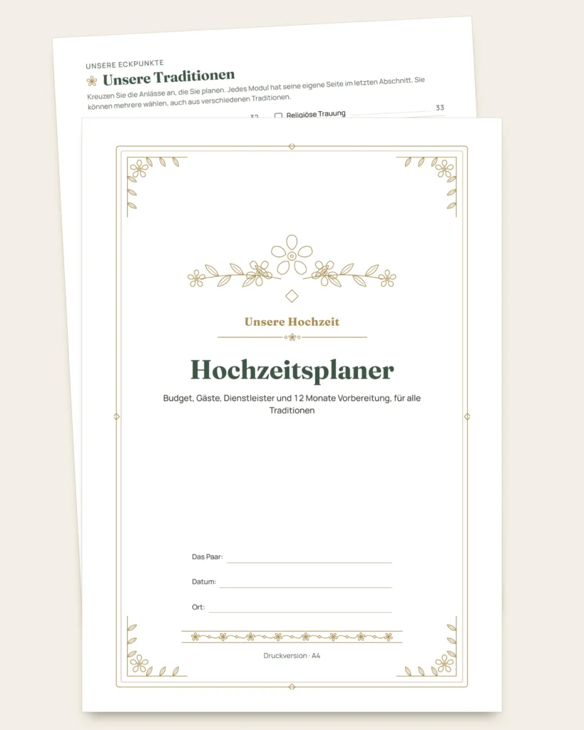 Hochzeitsplaner — PDF zum Ausdrucken und Budget-Tabelle, für jede Tradition