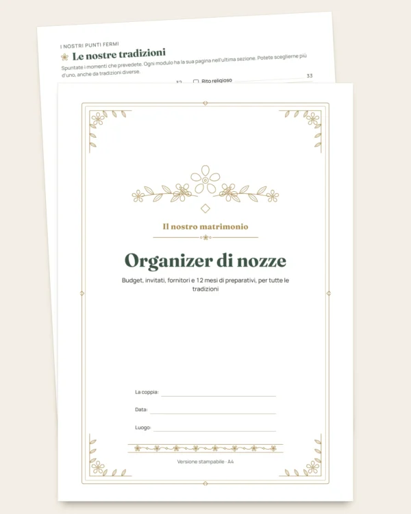 Organizer di nozze — planner PDF e foglio di calcolo per il budget, qualunque sia la vostra tradizione