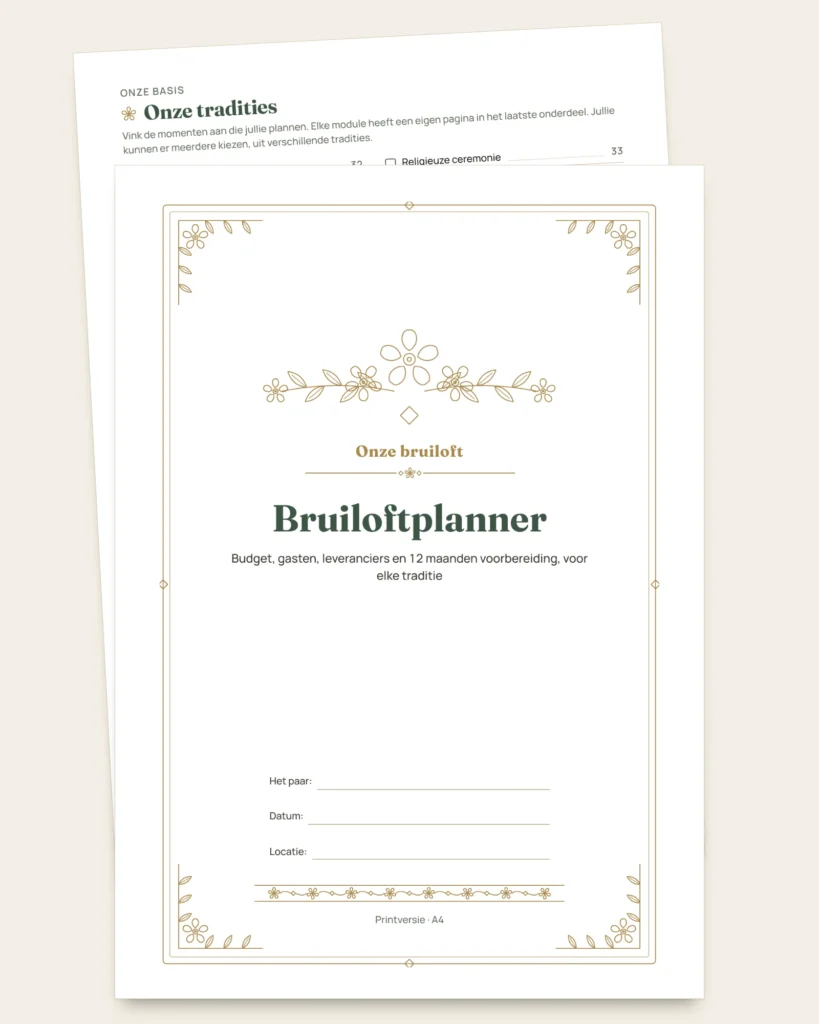Bruiloftplanner — PDF om te printen en budgetwerkmap, voor elke traditie
