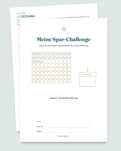 Spar-Challenge — PDF-Heft zum Abhaken und Rechentabelle in Ihrer Währung (kompatibel mit Excel, Google Sheets und LibreOffice)