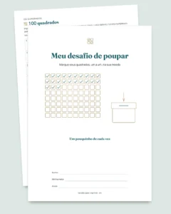Desafio de poupar — caderno em PDF para marcar e planilha que faz as contas, na sua moeda (compatível com Excel, Google Sheets e LibreOffice)