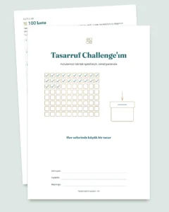 Tasarruf Challenge'ı — işaretlemeli PDF defter ve hesabı yapan tablo, kendi para biriminizde (Excel, Google Sheets ve LibreOffice ile uyumlu)