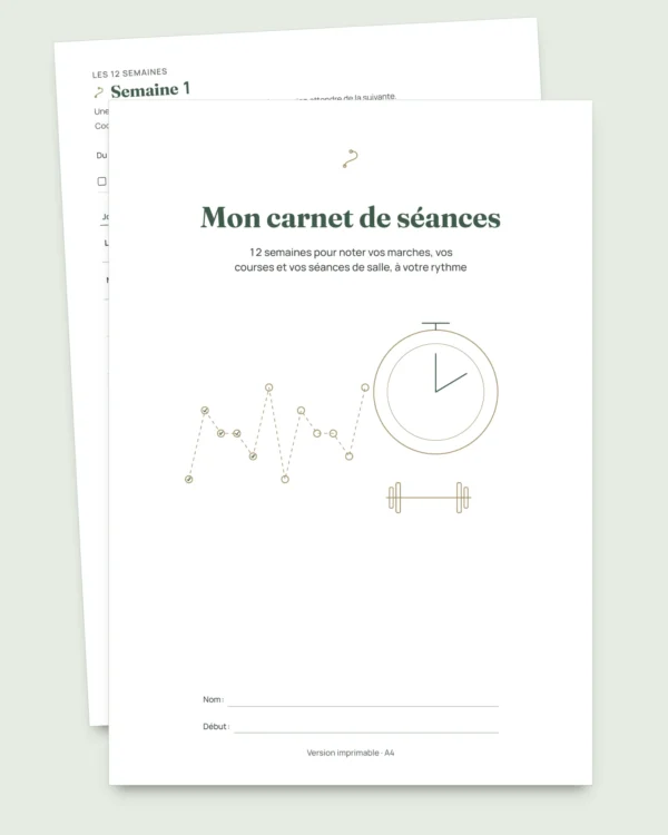 Mon carnet de séances — journal d'entraînement sur 12 semaines (marche, course, salle), PDF à imprimer