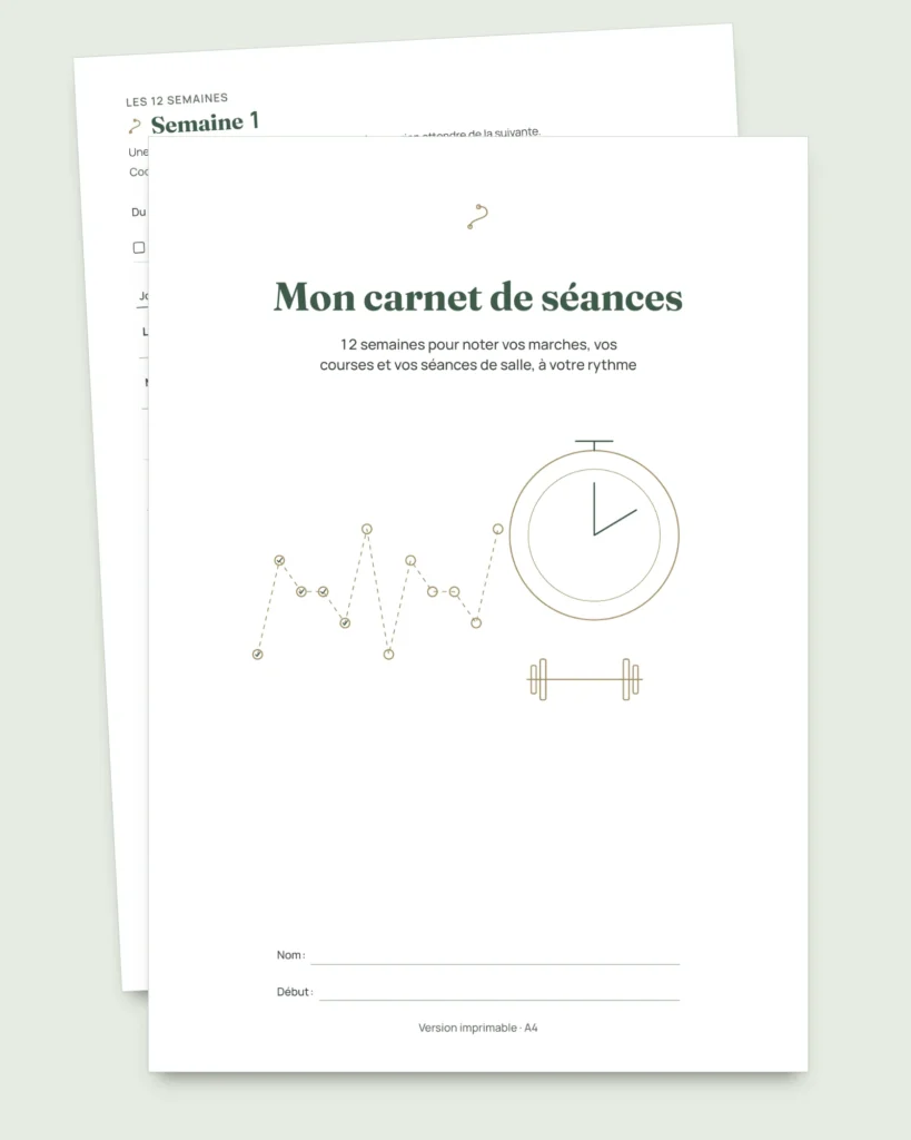 Mon carnet de séances — journal d'entraînement sur 12 semaines (marche, course, salle), PDF à imprimer