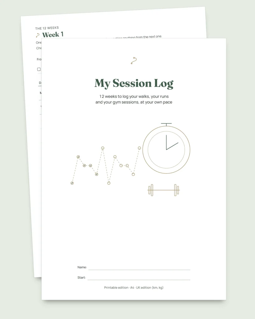 My Session Log — 12-week journal for walking, running and gym sessions, printable PDF