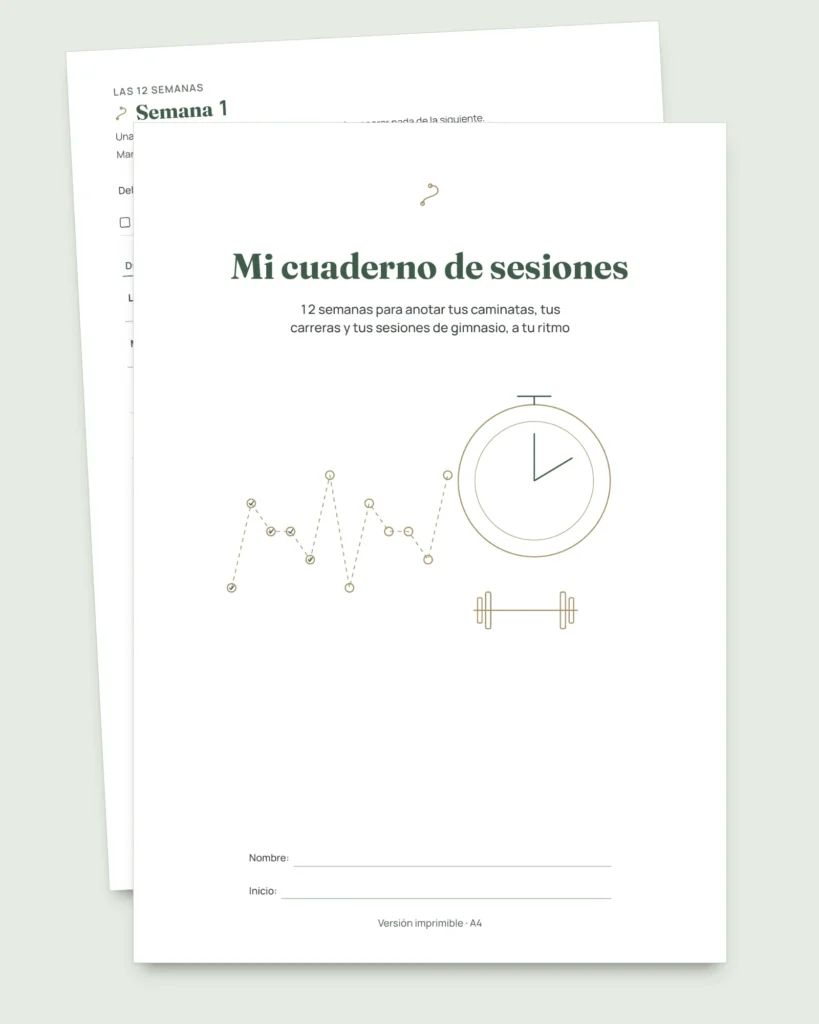 Mi cuaderno de sesiones — diario de entrenamiento de 12 semanas (caminata, carrera, gimnasio), PDF para imprimir