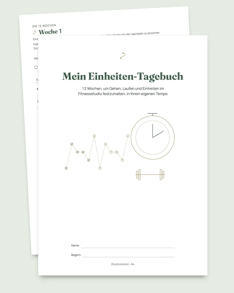 Mein Einheiten-Tagebuch — Trainingstagebuch für 12 Wochen (Gehen, Laufen, Fitnessstudio), PDF zum Ausdrucken