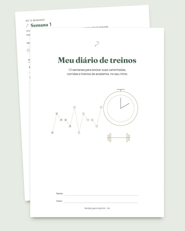 Meu diário de treinos — caderno de 12 semanas (caminhada, corrida, academia), PDF para imprimir