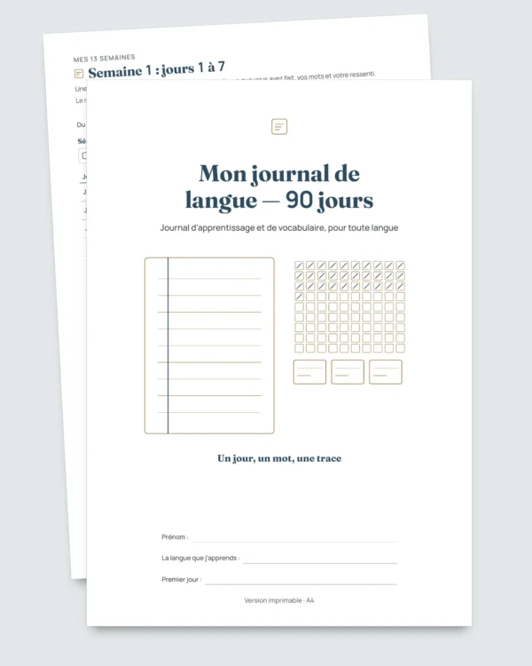 Mon journal de langue — 90 jours d'apprentissage et de vocabulaire, pour toute langue (PDF à imprimer)