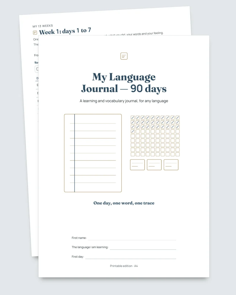 My Language Journal — 90 days of learning and vocabulary, for any language (printable PDF)