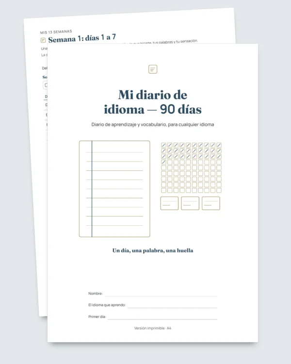 Mi diario de idioma — 90 días : aprendizaje y vocabulario, para cualquier idioma (PDF para imprimir)