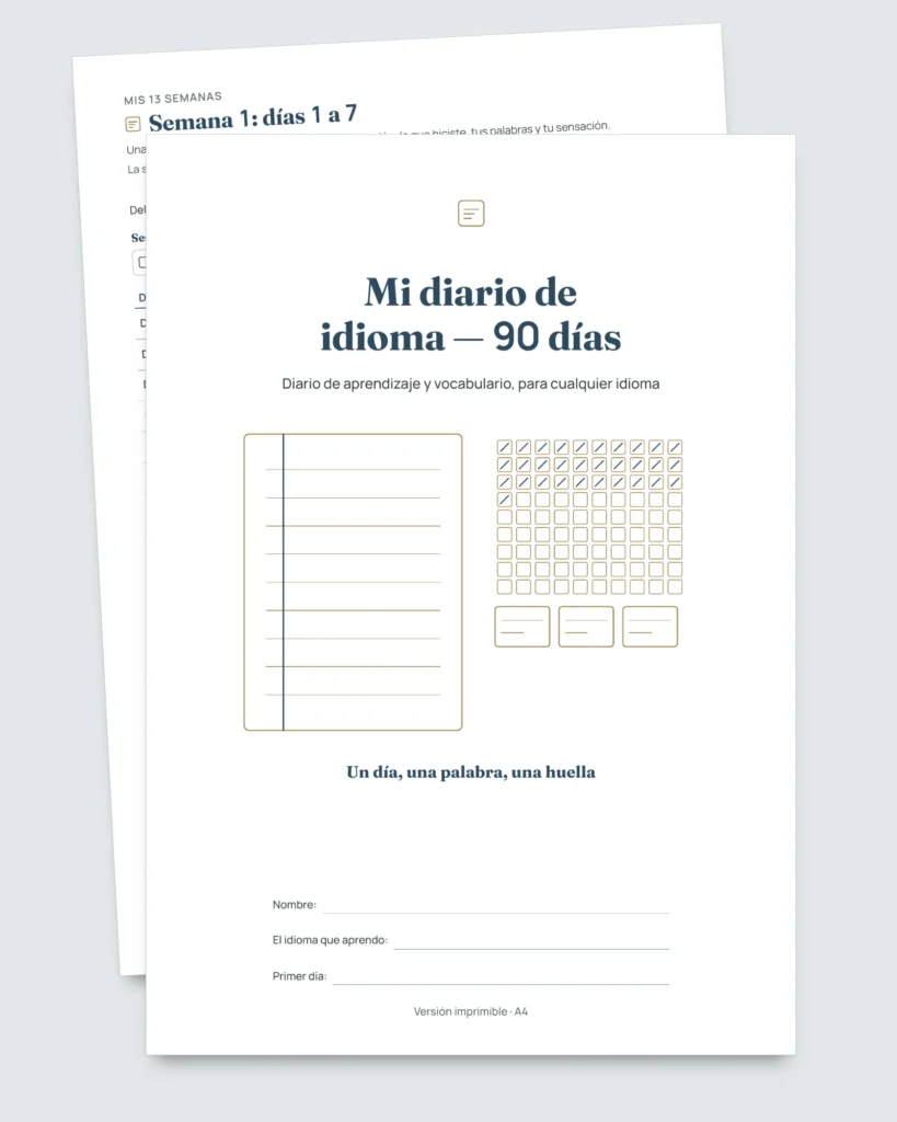 Mi diario de idioma — 90 días : aprendizaje y vocabulario, para cualquier idioma (PDF para imprimir)