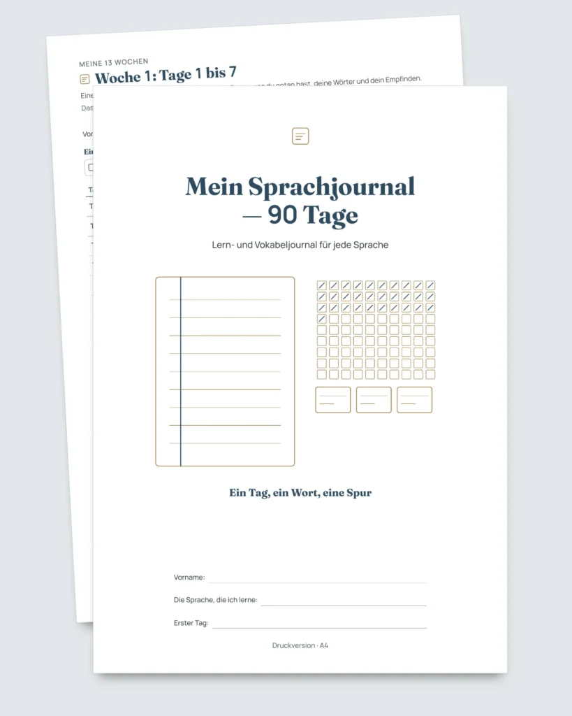 Mein Sprachjournal — 90 Tage Lernen und Vokabeln, für jede Sprache (PDF zum Ausdrucken)