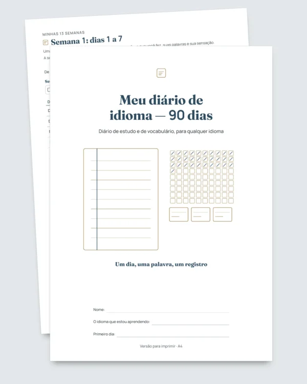 Meu diário de idioma — 90 dias de estudo e vocabulário, para qualquer idioma (PDF para imprimir)
