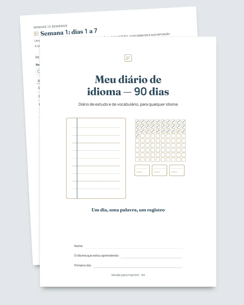 Meu diário de idioma — 90 dias de estudo e vocabulário, para qualquer idioma (PDF para imprimir)