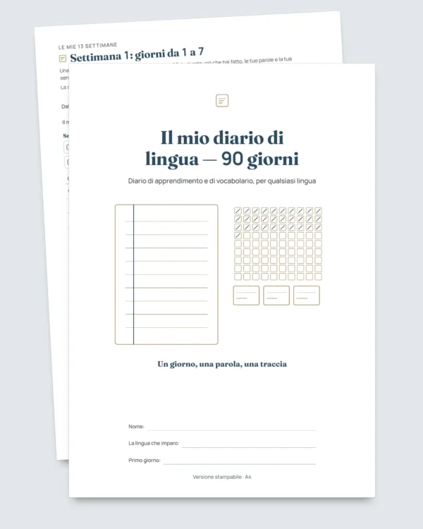 Il mio diario di lingua — 90 giorni di apprendimento e vocabolario, per qualsiasi lingua (PDF da stampare)