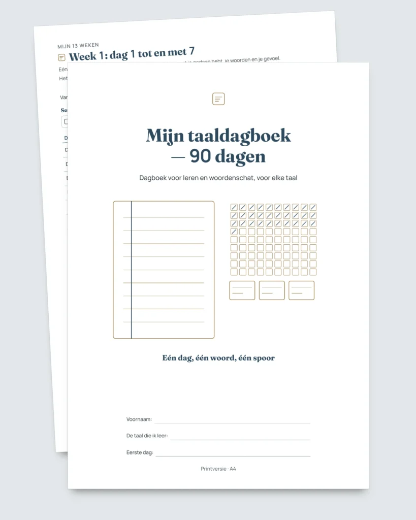 Mijn taaldagboek — 90 dagen leren en woordenschat, voor elke taal (pdf om te printen)