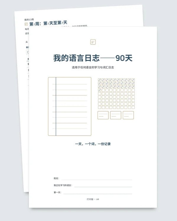 我的语言日志——90天：适用于任何语言的学习与词汇记录（可打印PDF）