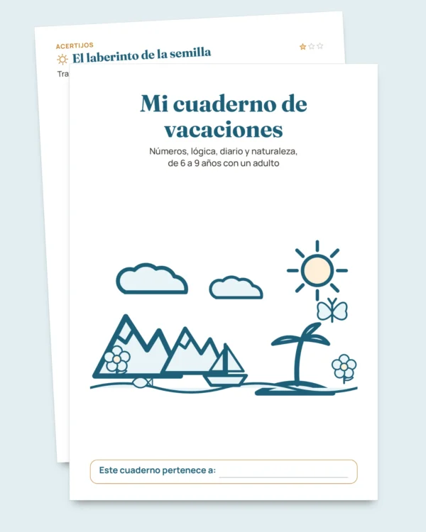 Mi cuaderno de vacaciones — números, lógica, diario y naturaleza, 6-9 años (PDF para imprimir y versión para tableta)