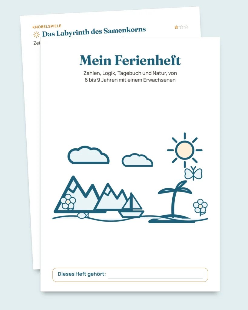 Mein Ferienheft — Zahlen, Logik, Tagebuch und Natur, 6-9 Jahre (PDF zum Ausdrucken und Tablet-Version)