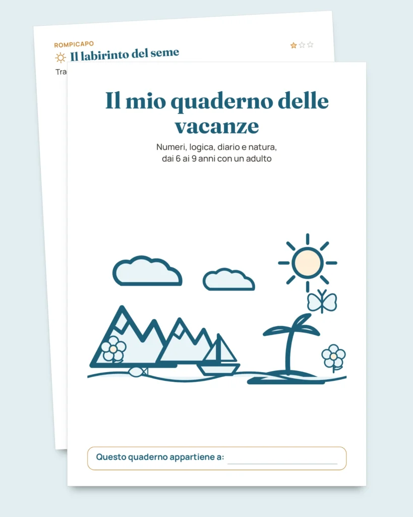 Il mio quaderno delle vacanze — numeri, logica, diario e natura, 6-9 anni (PDF da stampare e versione per tablet)
