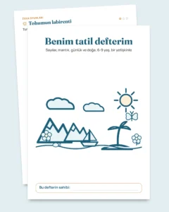 Benim tatil defterim — sayılar, mantık, günlük ve doğa, 6-9 yaş (yazdırılabilir PDF ve tablet sürümü)