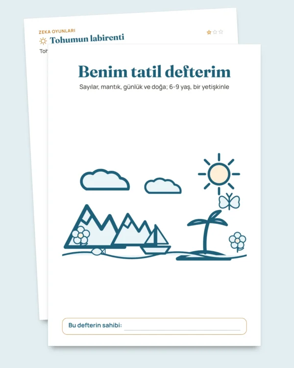 Benim tatil defterim — sayılar, mantık, günlük ve doğa, 6-9 yaş (yazdırılabilir PDF ve tablet sürümü)