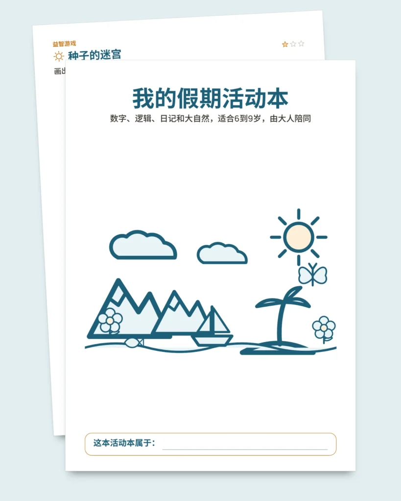 我的假期活动本 — 数字、逻辑、日记和大自然，6-9岁（可打印 PDF 和平板版）