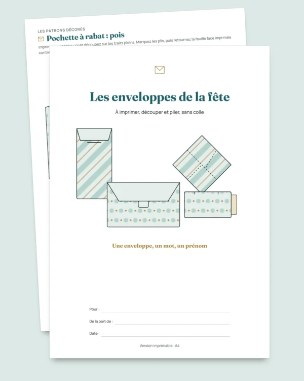 Les enveloppes de la fête — 4 gabarits à imprimer et plier sans colle, cartes et étiquettes (PDF A4 et Letter)