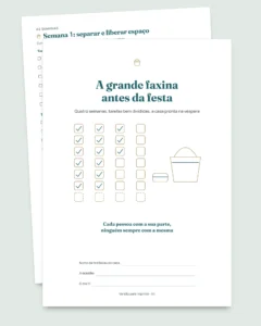 A grande faxina antes da festa — cronograma de 4 semanas e divisão justa das tarefas para 2 a 6 pessoas (PDF para imprimir)