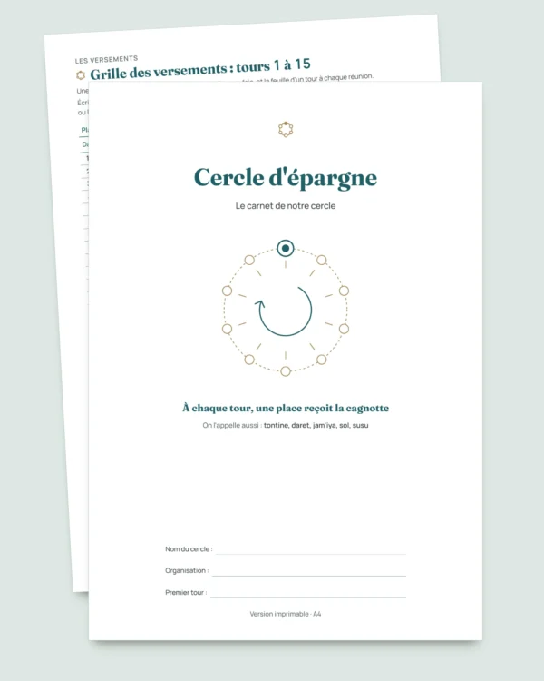 Cercle d'épargne — le registre de votre tontine entre proches : classeur et carnet PDF (compatible Excel, Google Sheets et LibreOffice)