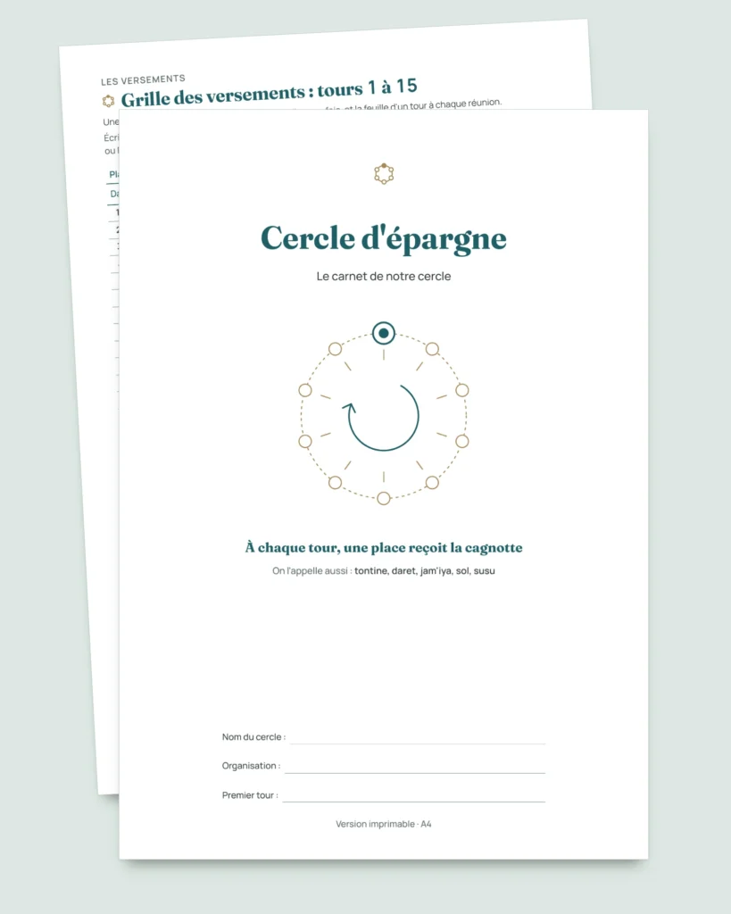 Cercle d'épargne — le registre de votre tontine entre proches : classeur et carnet PDF (compatible Excel, Google Sheets et LibreOffice)