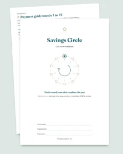 Savings Circle — susu, pardner and committee tracker: spreadsheet and printable PDF notebook (works with Excel, Google Sheets and LibreOffice)