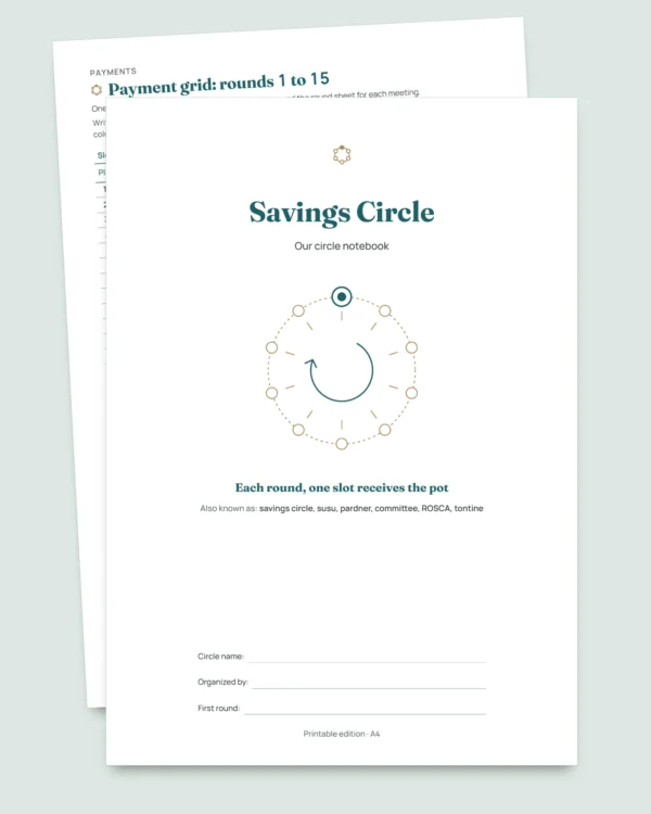 Savings Circle — susu, pardner and committee tracker: spreadsheet and printable PDF notebook (works with Excel, Google Sheets and LibreOffice)