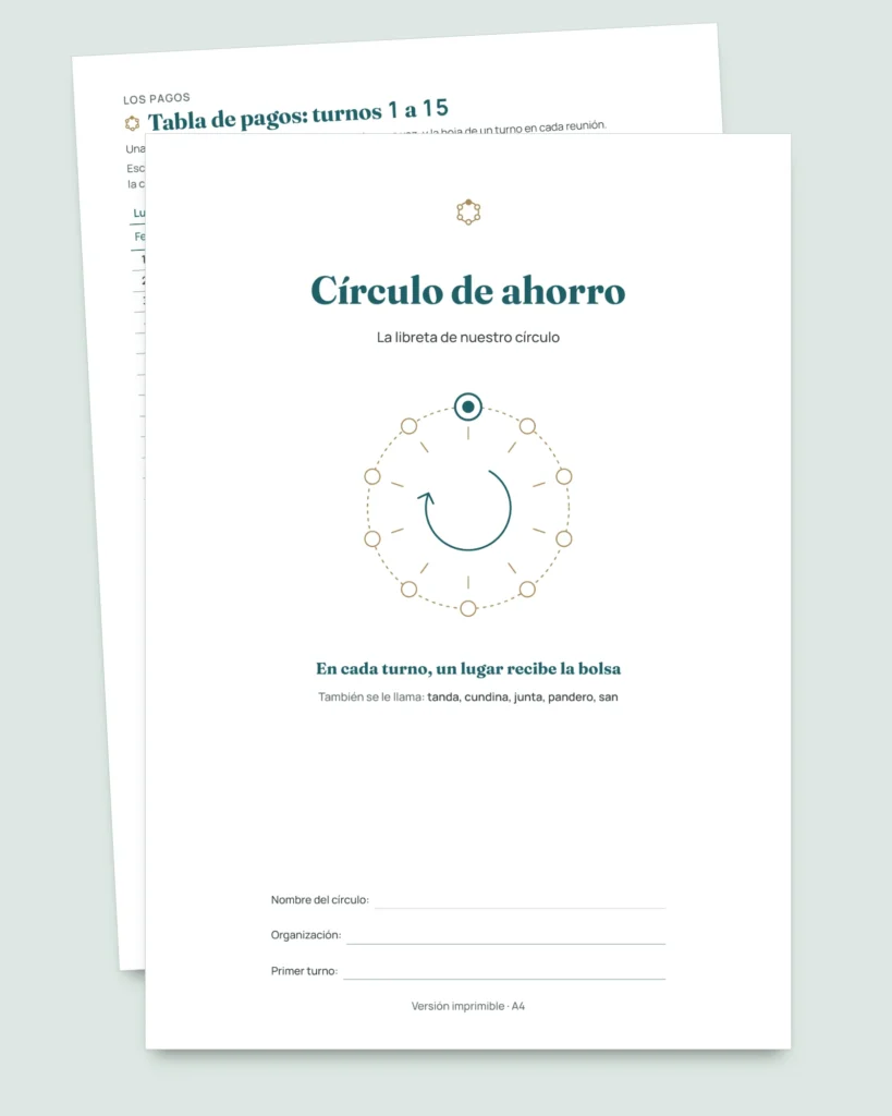 Círculo de ahorro — el registro de tu tanda entre personas de confianza: hoja de cálculo y libreta PDF (compatible con Excel, Google Sheets y LibreOffice)