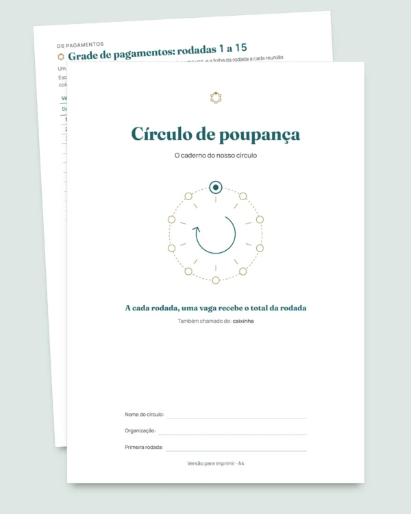 Círculo de poupança — o registro da sua caixinha entre pessoas de confiança: planilha e caderno PDF (compatível com Excel, Google Sheets e LibreOffice)
