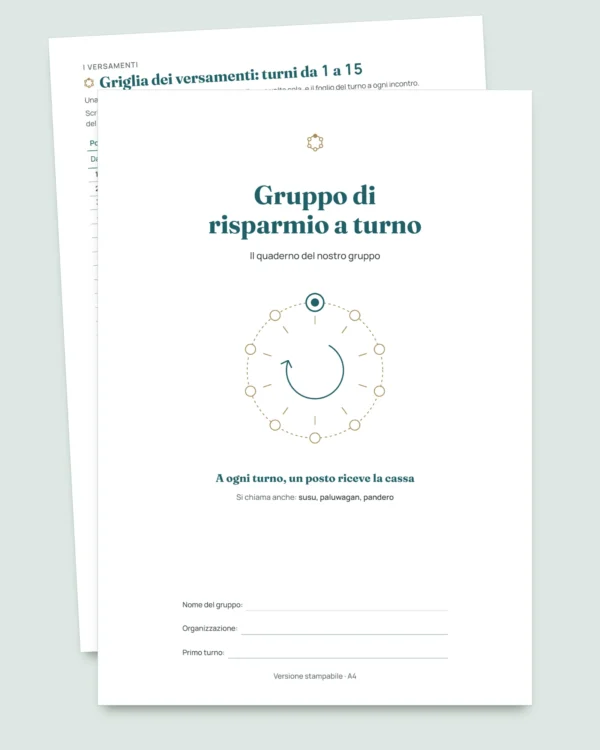 Gruppo di risparmio a turno — il registro del tuo gruppo tra persone di fiducia: foglio di calcolo e quaderno PDF (compatibile con Excel, Google Sheets e LibreOffice)