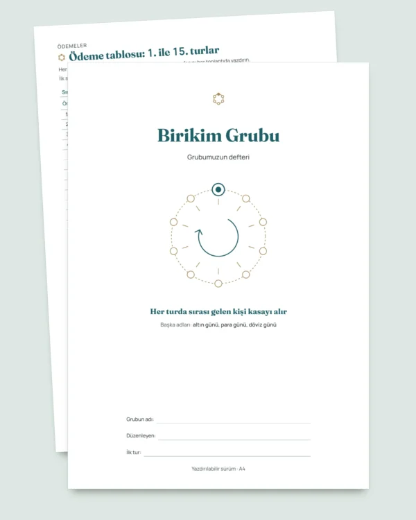 Birikim Grubu — altın günü ve para günü için güvene dayalı kayıt: tablo ve PDF defter (Excel, Google Sheets ve LibreOffice ile uyumlu)