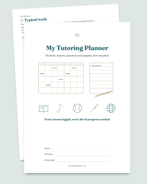 Private Lessons Tracker — workbook for students, lessons and payments + printable PDF notebook (Excel, Google Sheets and LibreOffice)