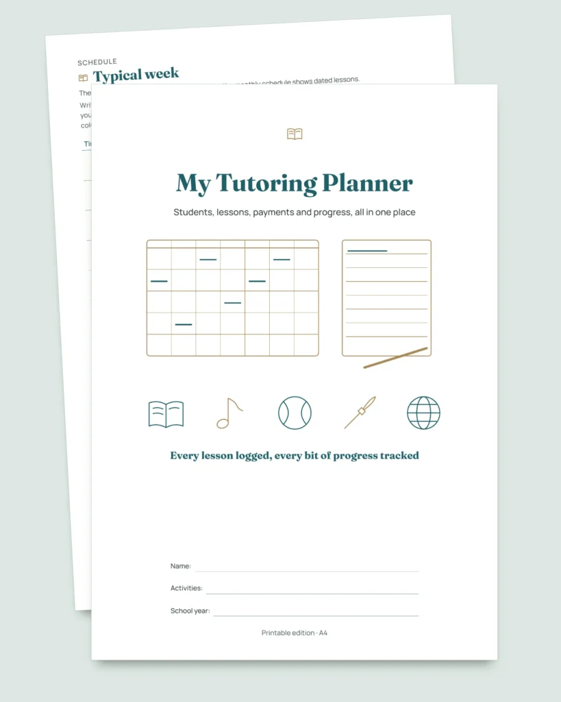 Private Lessons Tracker — workbook for students, lessons and payments + printable PDF notebook (Excel, Google Sheets and LibreOffice)