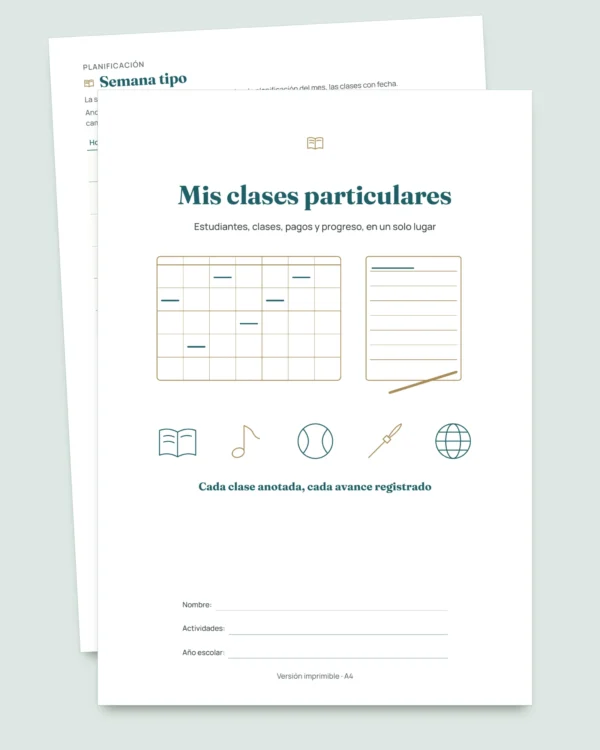 Control de clases particulares — plantilla Excel de estudiantes, clases y pagos + cuaderno PDF para imprimir (Excel, Google Sheets y LibreOffice)