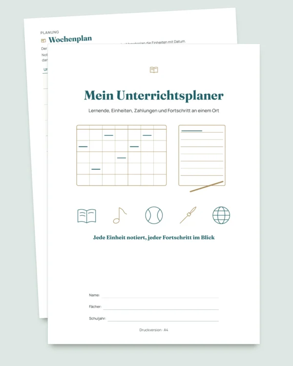 Privatunterricht & Nachhilfe — Arbeitsmappe für Lernende, Einheiten und Zahlungen + PDF-Heft zum Ausdrucken (Excel, Google Sheets und LibreOffice)