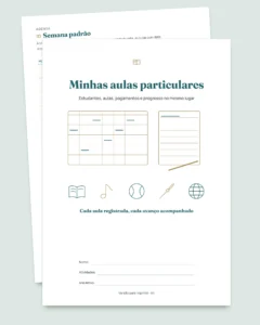 Aulas particulares — planilha de estudantes, aulas e pagamentos + caderno PDF para imprimir (Excel, Google Sheets e LibreOffice)
