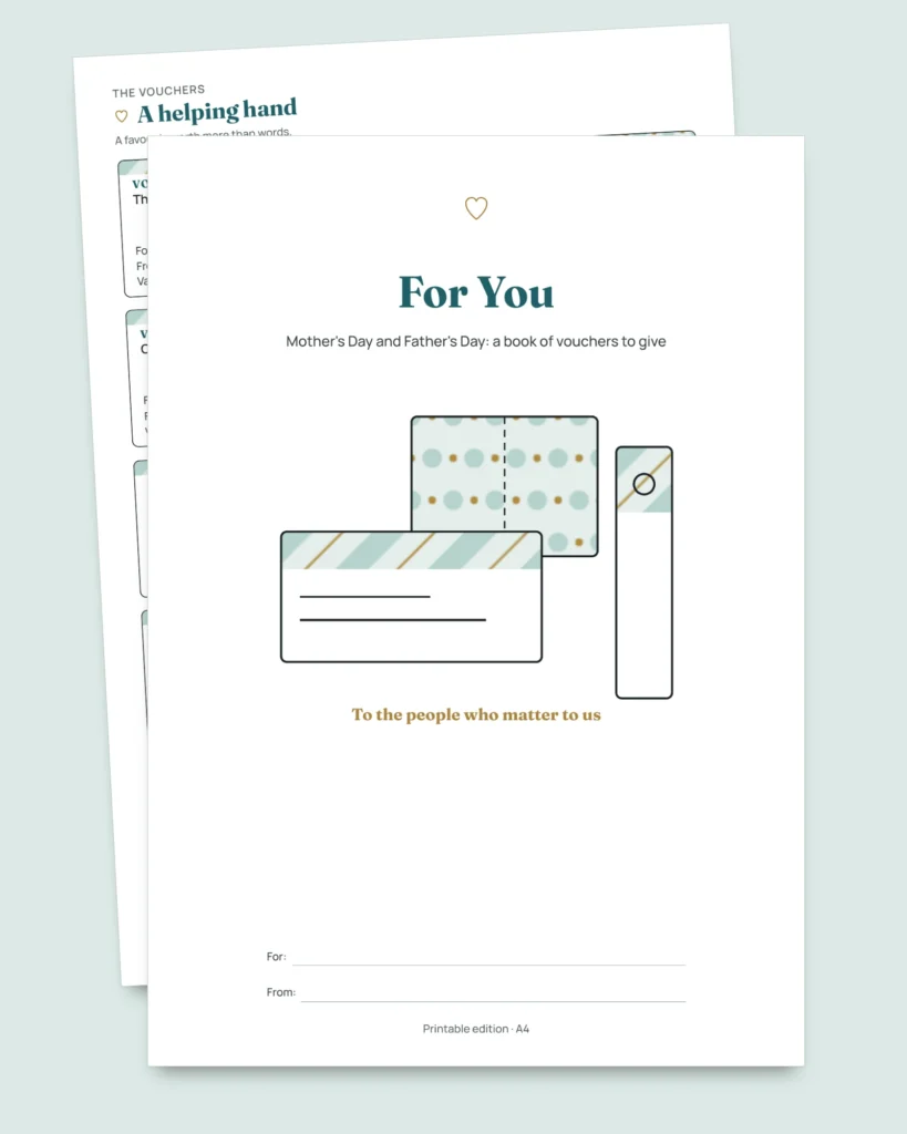 For You — Mother's Day and Father's Day: 50 vouchers to give, folding cards and bookmarks (printable PDF, A4 and US Letter)