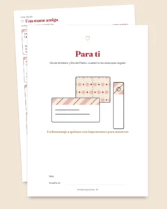 Para ti: Día de la Madre y Día del Padre, 50 vales para regalar, tarjetas para doblar y marcapáginas (PDF A4 y Letter)