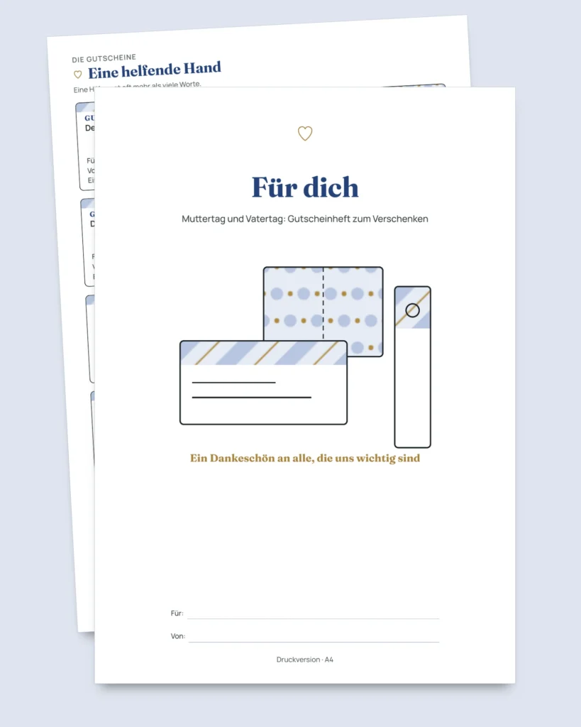 Für dich – Muttertag und Vatertag: 50 Gutscheine zum Verschenken, Faltkarten und Lesezeichen (PDF A4 und Letter)