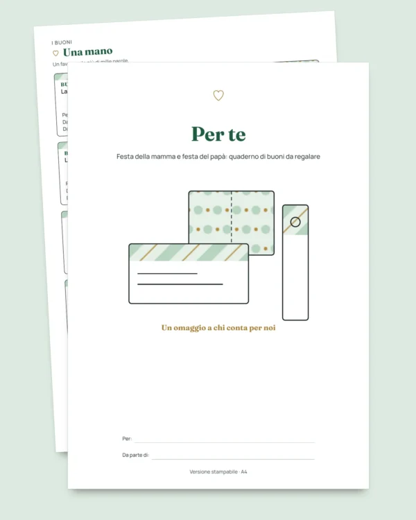 Per te — festa della mamma e festa del papà: 50 buoni da regalare, biglietti da piegare e segnalibri (PDF A4 e Letter)