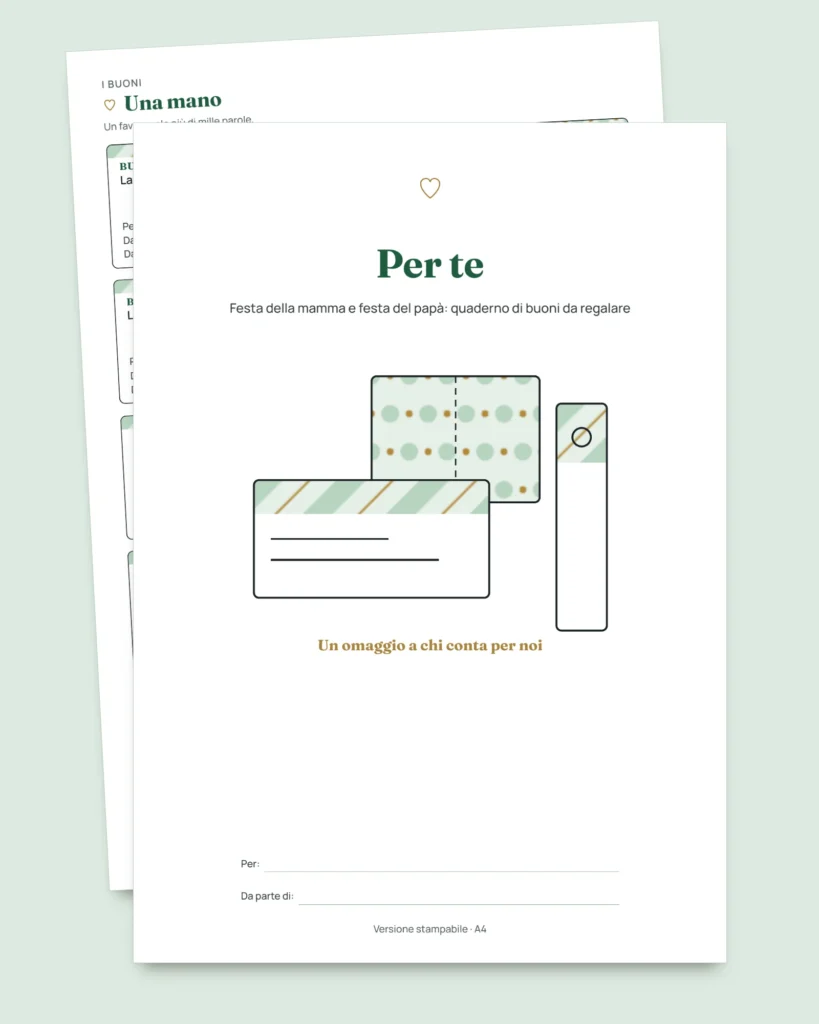 Per te — festa della mamma e festa del papà: 50 buoni da regalare, biglietti da piegare e segnalibri (PDF A4 e Letter)
