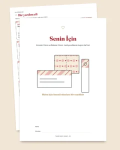 Senin İçin — Anneler Günü ve Babalar Günü: 50 hediye kuponu, katlanabilir kartlar ve kitap ayraçları (A4 ve Letter PDF)